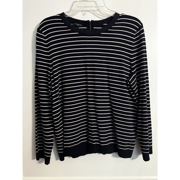 Talbots Sweater Sz XL petite Navy White Pink Striped Back Zip Preppy Work Office - Picture 1 of 11